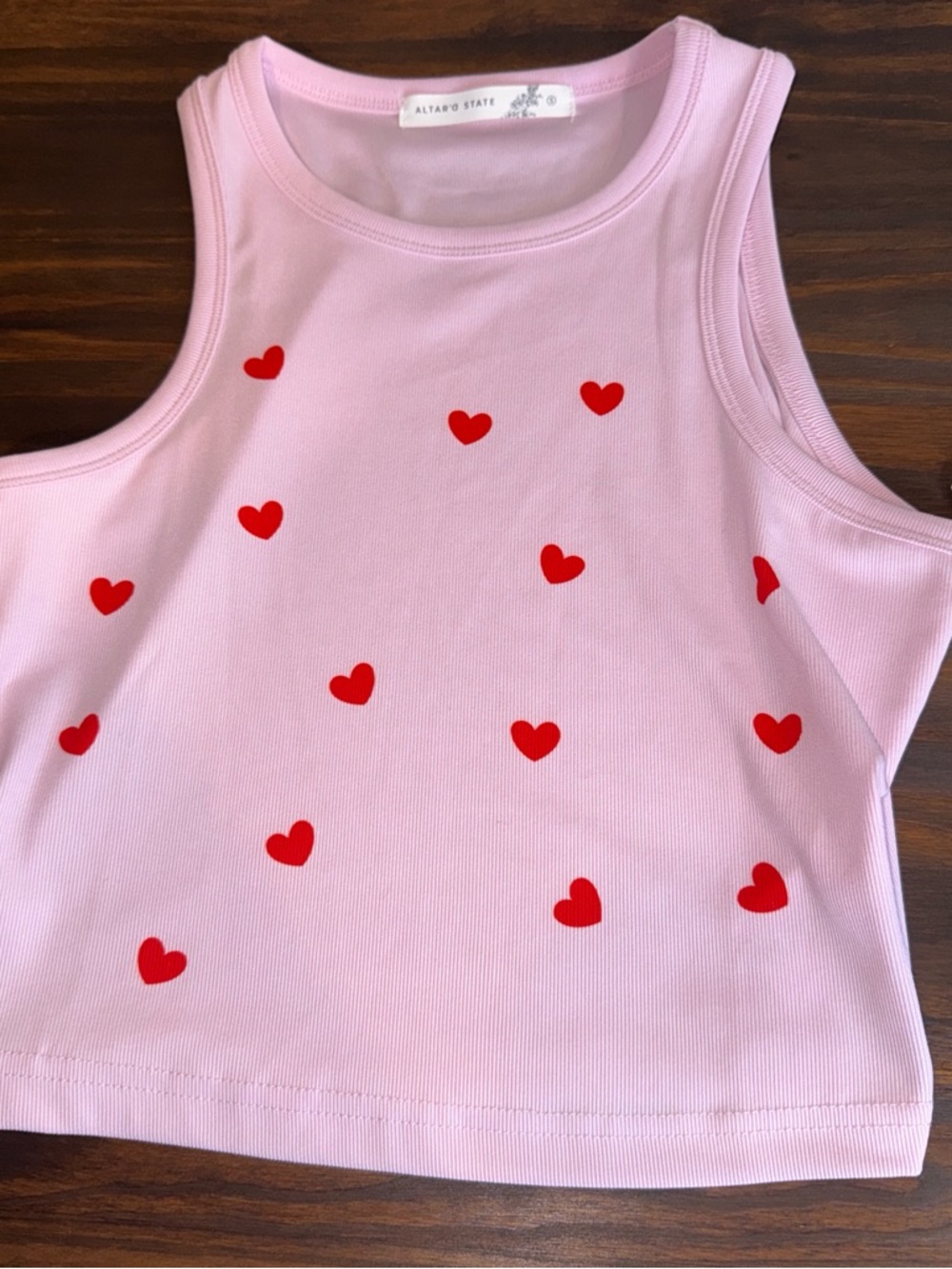Altar'd State Pink Crop Tank with Red Heart Print